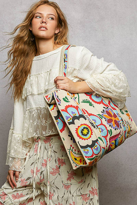 POL Printed Cream Tote Bag