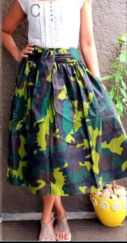 Woman Mid Length Camouflage Maxi Skirt- Green