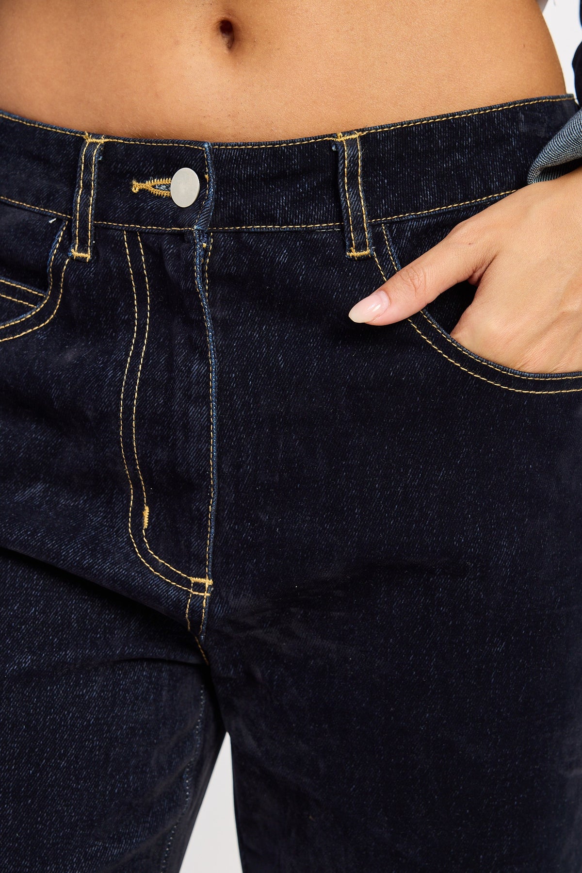 Dark Blue Velvet denim trucker jeans