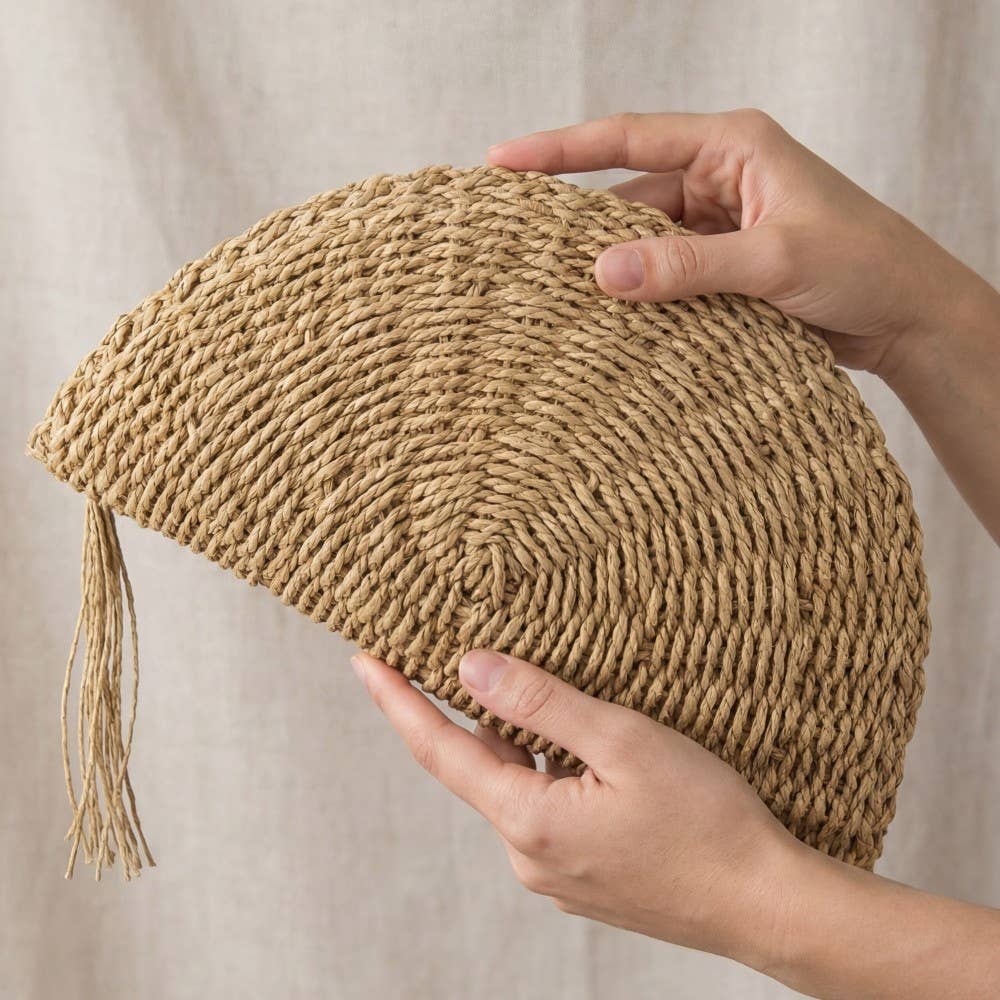 Straw Woven Half Moon Clutch Bag