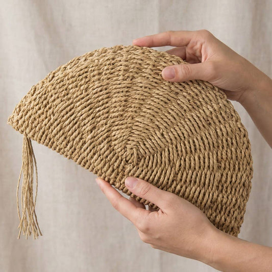 Straw Woven Half Moon Clutch Bag