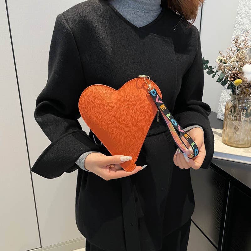 Mini Heart-Shaped PU Clutch Bag Stylish Daily Handbag