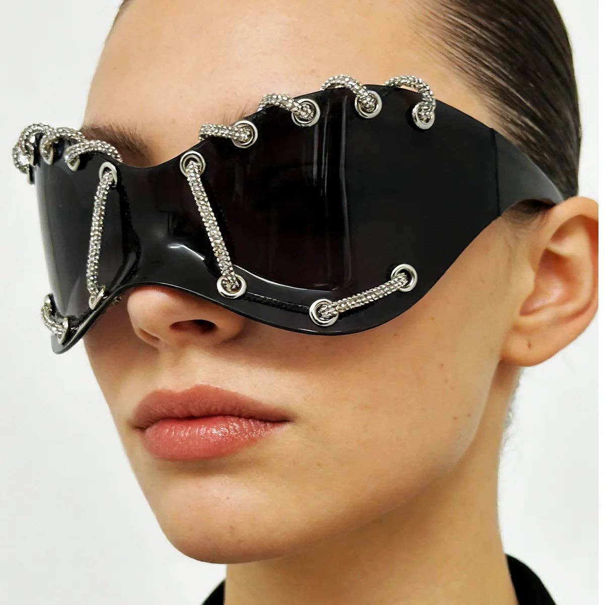 Y2K Punk Style Rhinestone Oversized Sunglasses