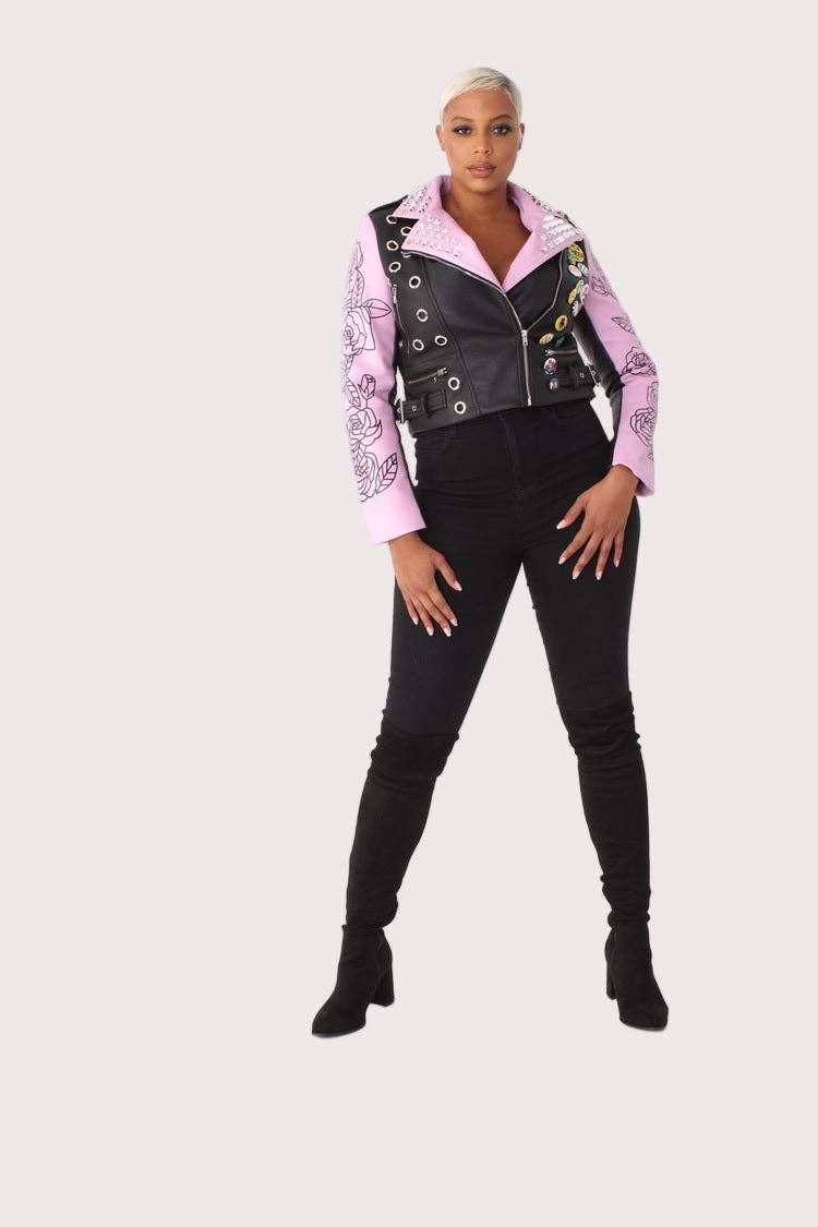 Leather Jacket with Pins and Studs - 81648