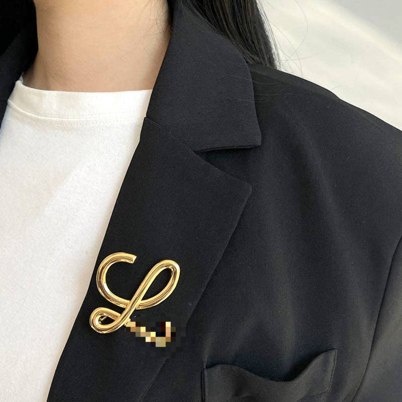 Vintage Letter Brooches Elegant Alloy Jewelry for Women
