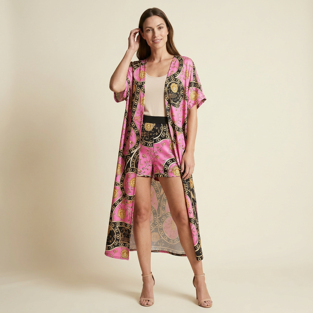 European-Inspired Cardigan Print Two-Piece Set