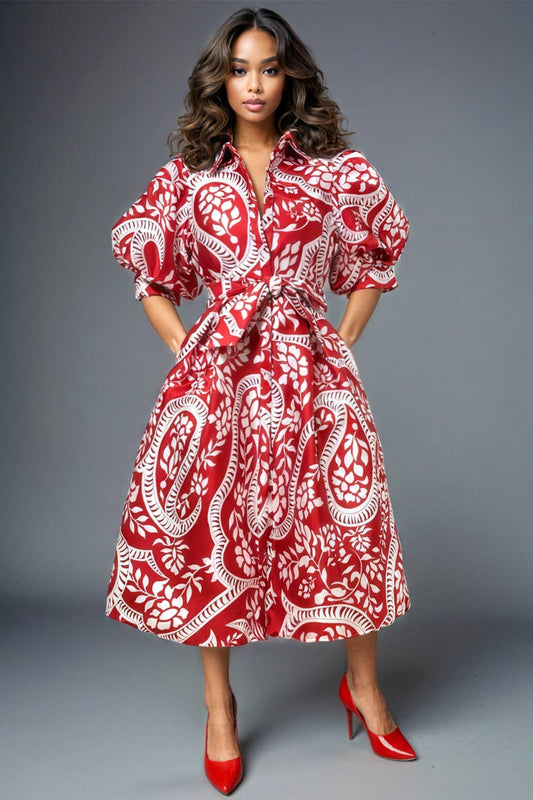 N by Nanct PUFF SLEEVE MIDI DRESS