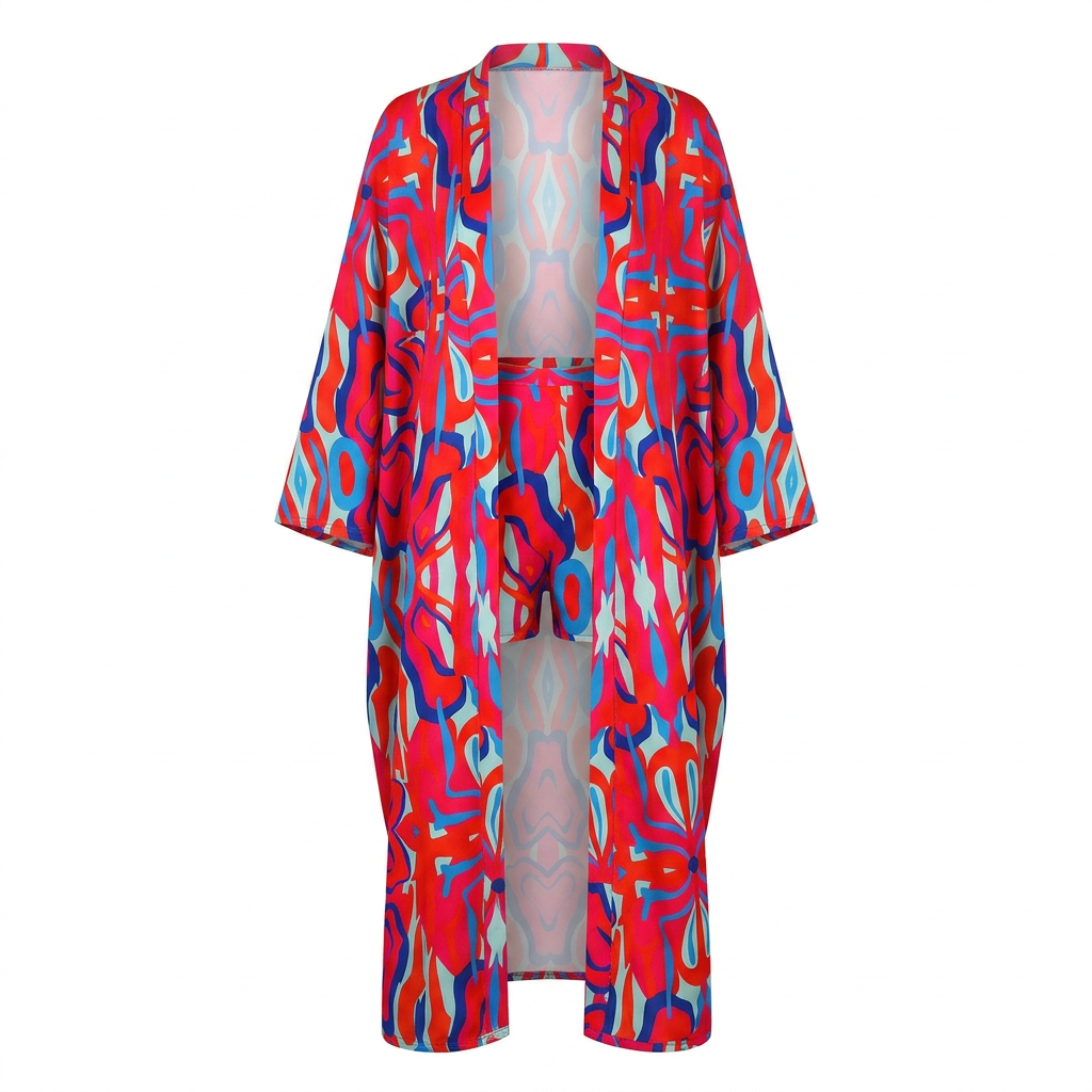 European-Inspired Cardigan Print Two-Piece Set