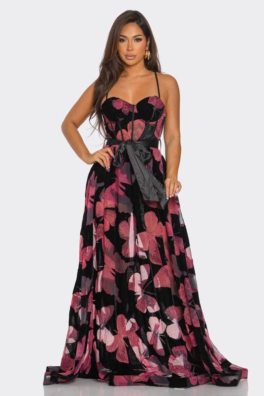 Floral Sweetheart Neckline Maxi Dress