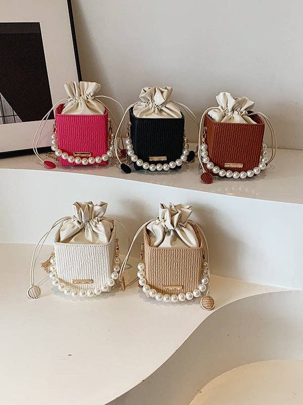 Trendy Mini Square Bag with Pearl Chain - Stylish Handheld Crossbody Bag
