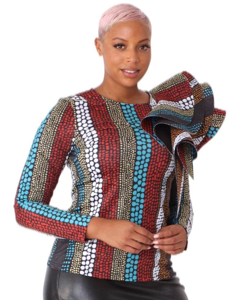 8687P black print scuba woven top