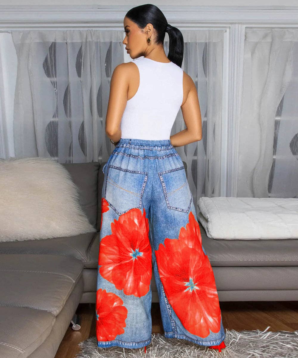 Printed Wide Leg Casual Pants