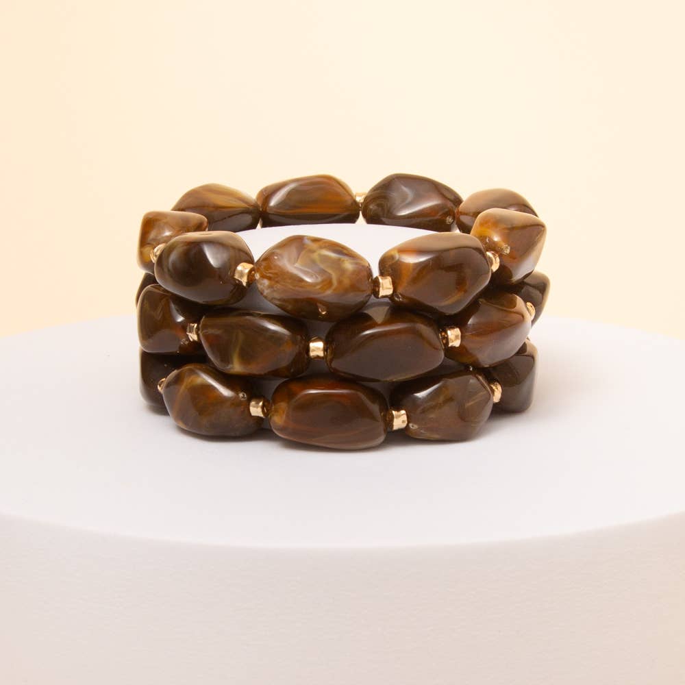 Marble Stone Beaded Stretch Bracelet Set