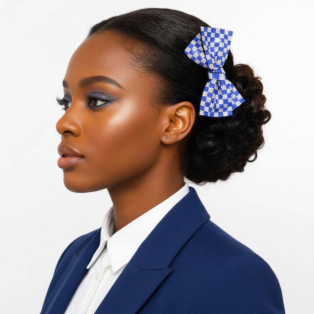 ZPB Blue Clear Checker Stone Bow Hair Clip