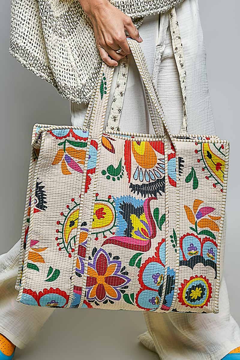 POL Printed Cream Tote Bag