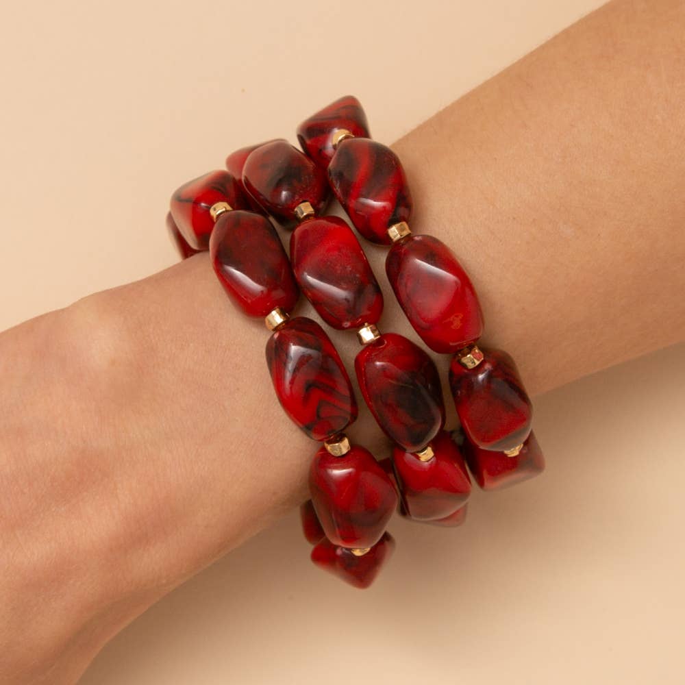 Marble Stone Beaded Stretch Bracelet Set