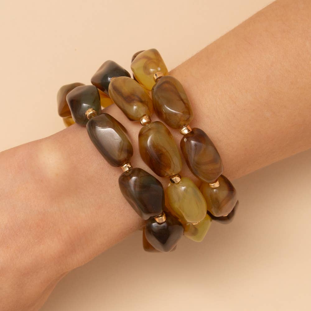 Marble Stone Beaded Stretch Bracelet Set