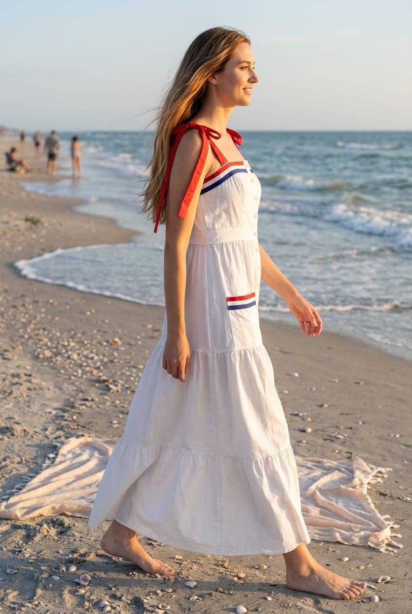 Ms 250 4th of july-inspired maxi dress with mixed stripe trim tape