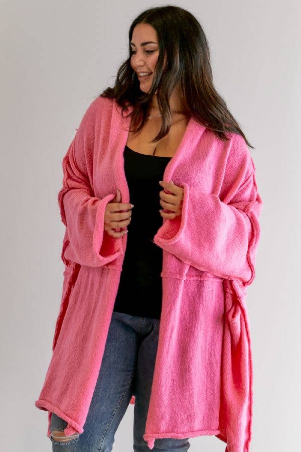 SALE PLUS POCKET DETAILED LONGLINE  OVERSIZED CARDIGAN