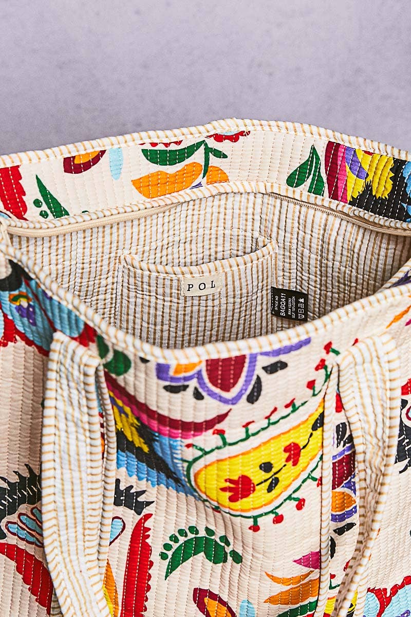 POL Printed Cream Tote Bag