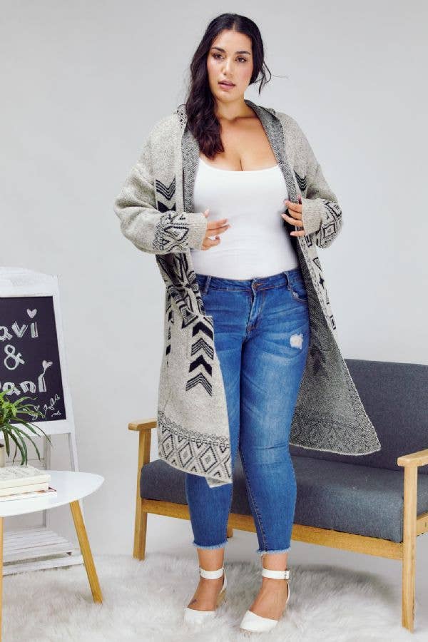 - PLUS SNOW PRINTED LONG SLEEVE POCKETS CARDIGAN PWJ14067