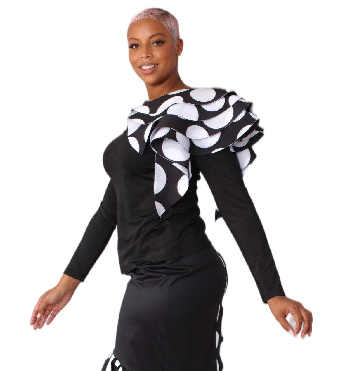 8687P black print scuba woven top