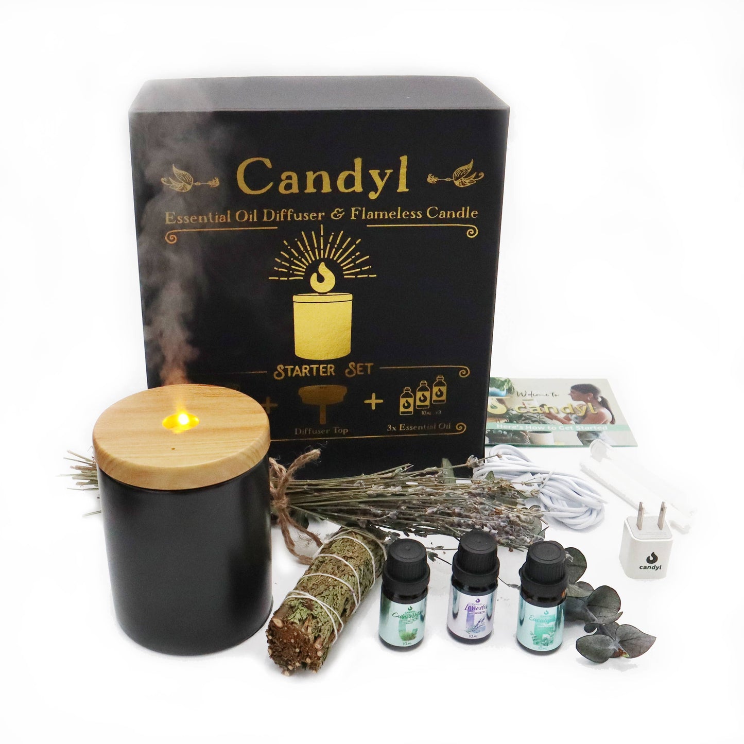Candyl Candle Diffuser Starter Set with 3 Essential Oils