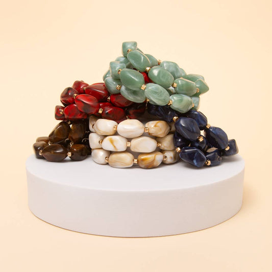 Marble Stone Beaded Stretch Bracelet Set
