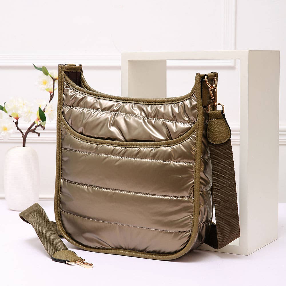 Solid Quilted Shiny Puffer Crossbody Bag