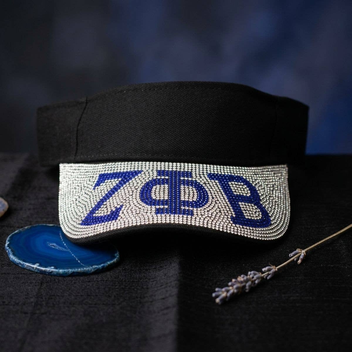 ZPB Black Canvas Greek Rhinestone Brim Visor Hat