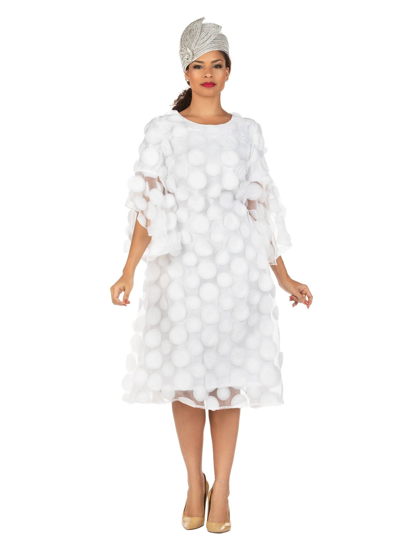 Whire Bell Slv A-line Drs w/ Circular Petals Decor-Plus