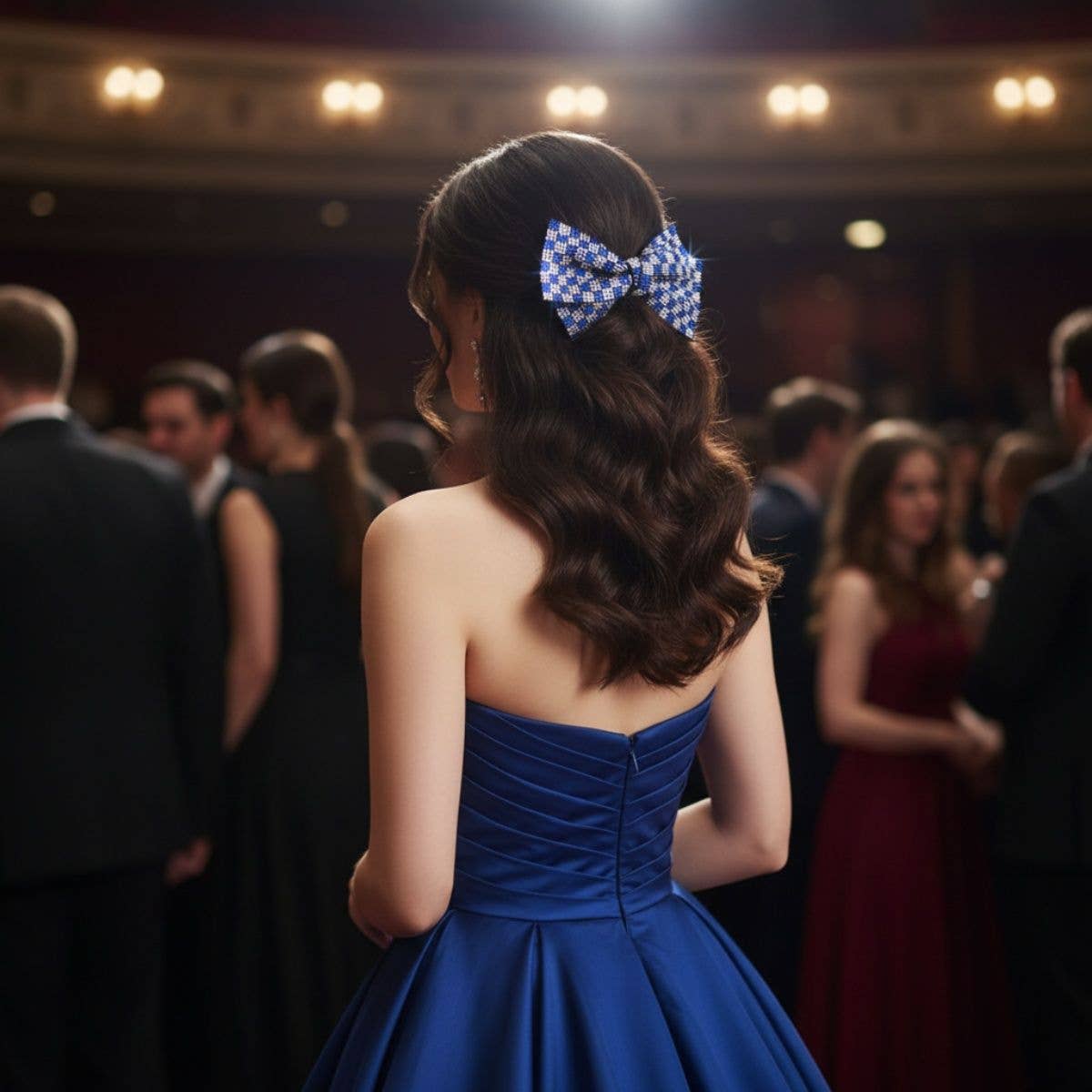 ZPB Blue Clear Checker Stone Bow Hair Clip