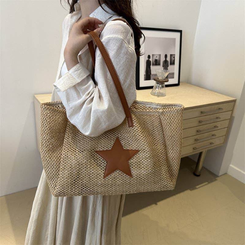 Casual Color Block Woven Tote Bag for Women