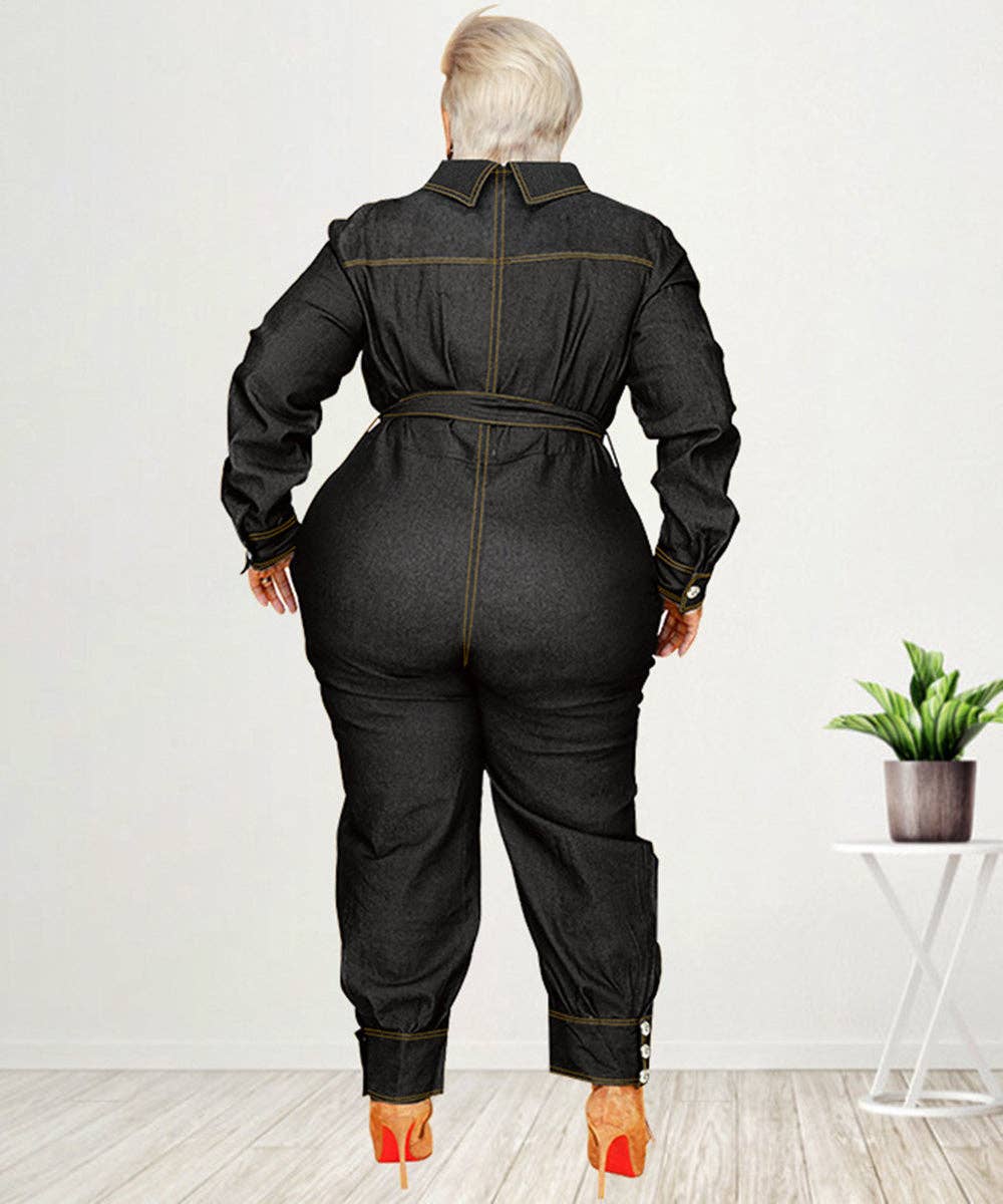 V-Neck Relaxed Denim Jumpsuit