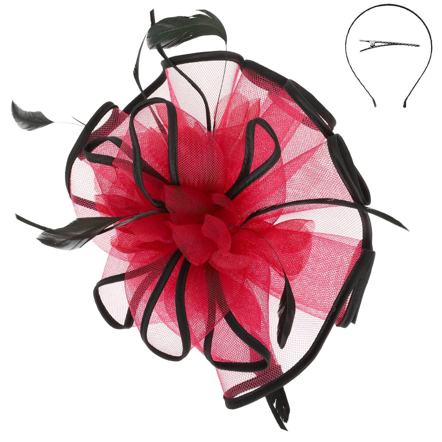 Floral Feathered Contrast Trim Mesh Fascinator