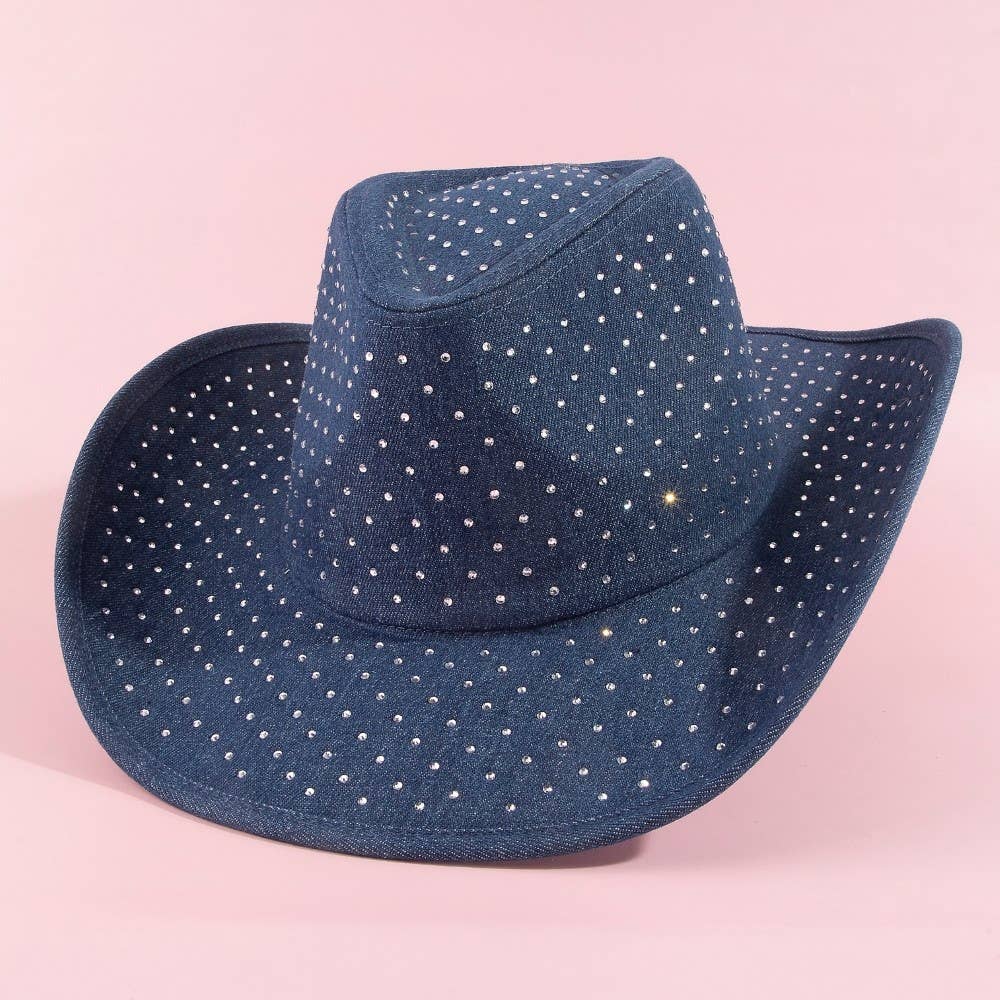 Rhinestone Studded Denim Cowboy Hat