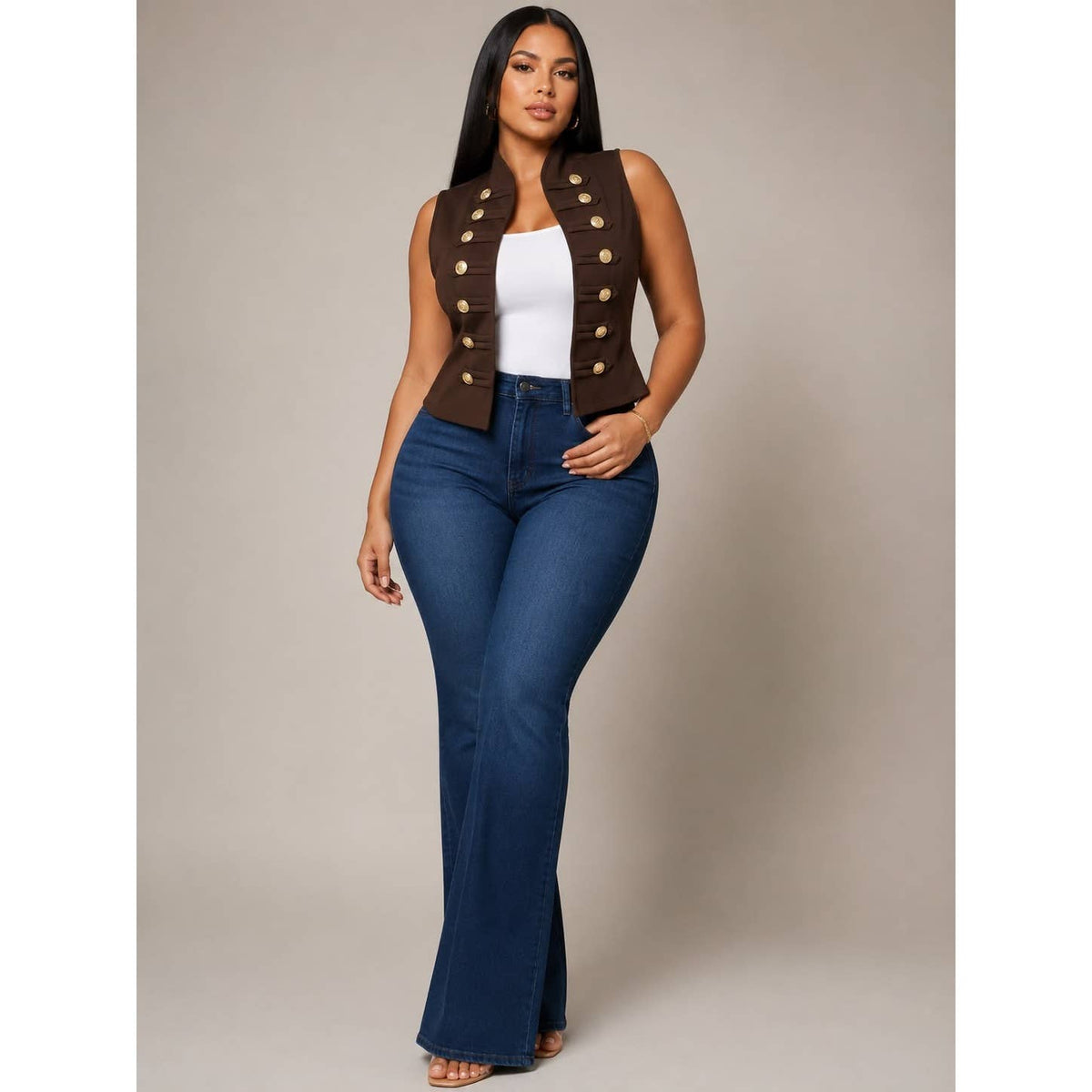 "Mikki "PLUS SIZE BUTTTON DETAIL VEST