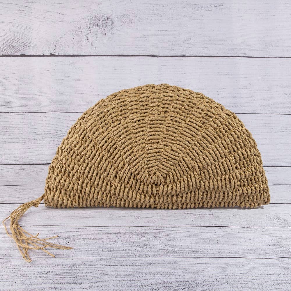 Straw Woven Half Moon Clutch Bag