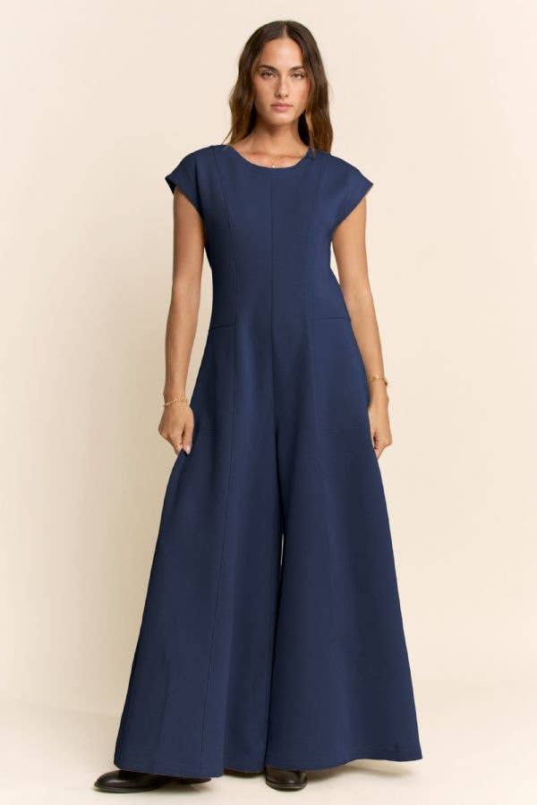 PLUS SOFT KNIT STITCHES WIDE LEG OPEN JUMPSUIT