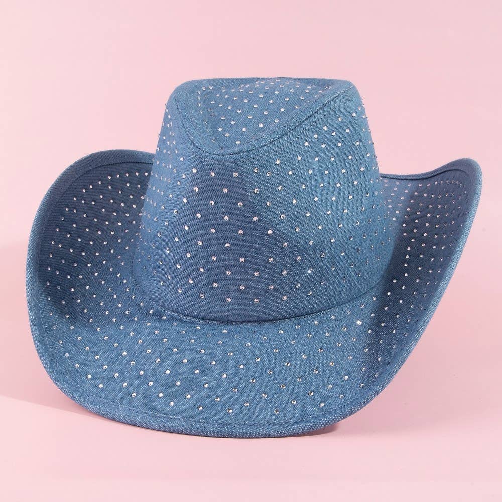 Rhinestone Studded Denim Cowboy Hat