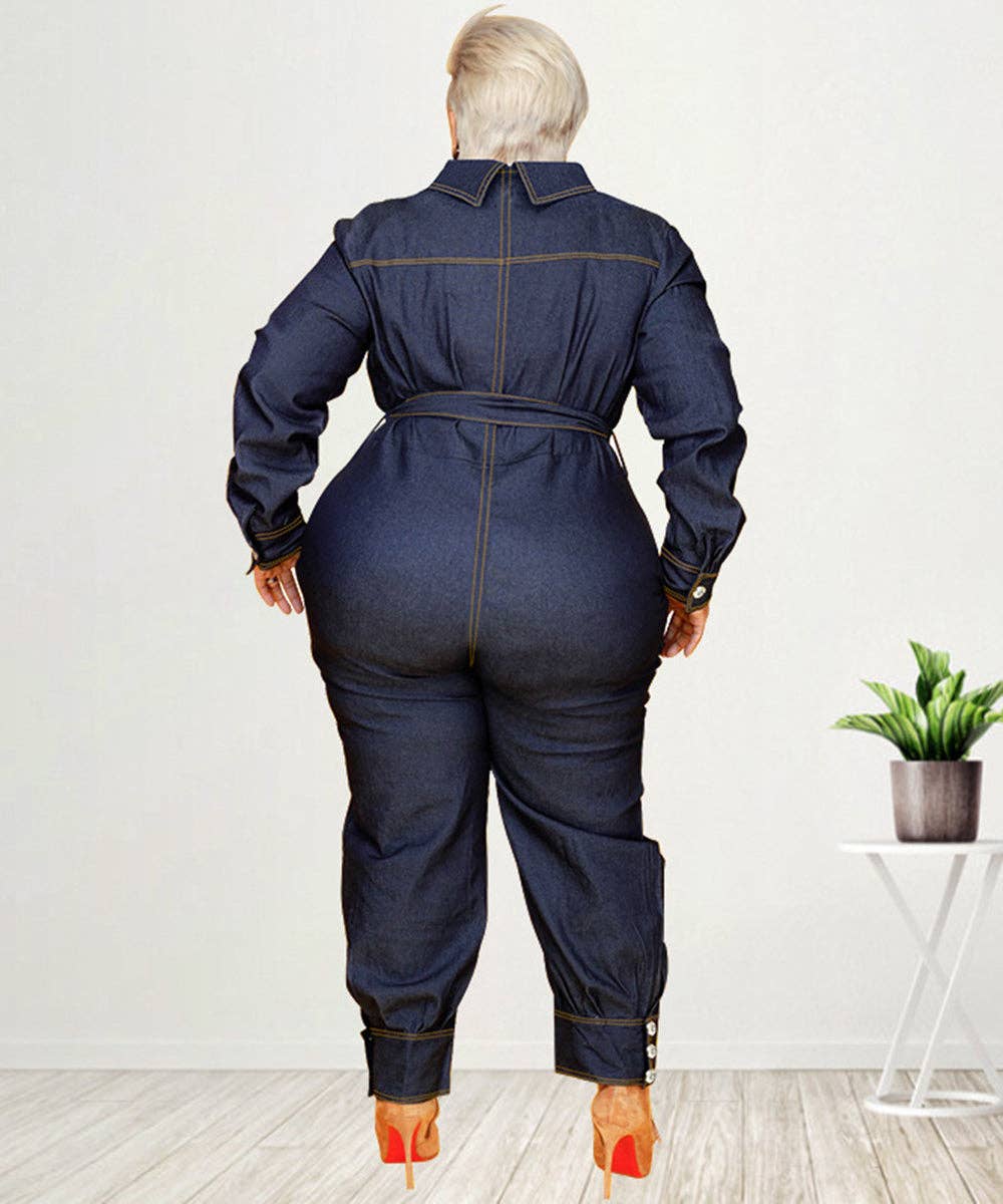 V-Neck Relaxed Denim Jumpsuit