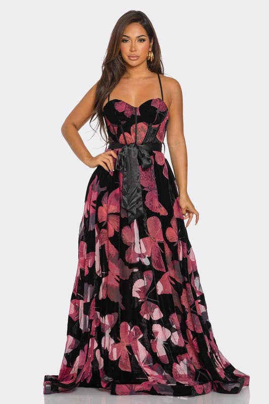 Floral Sweetheart Neckline Maxi Dress