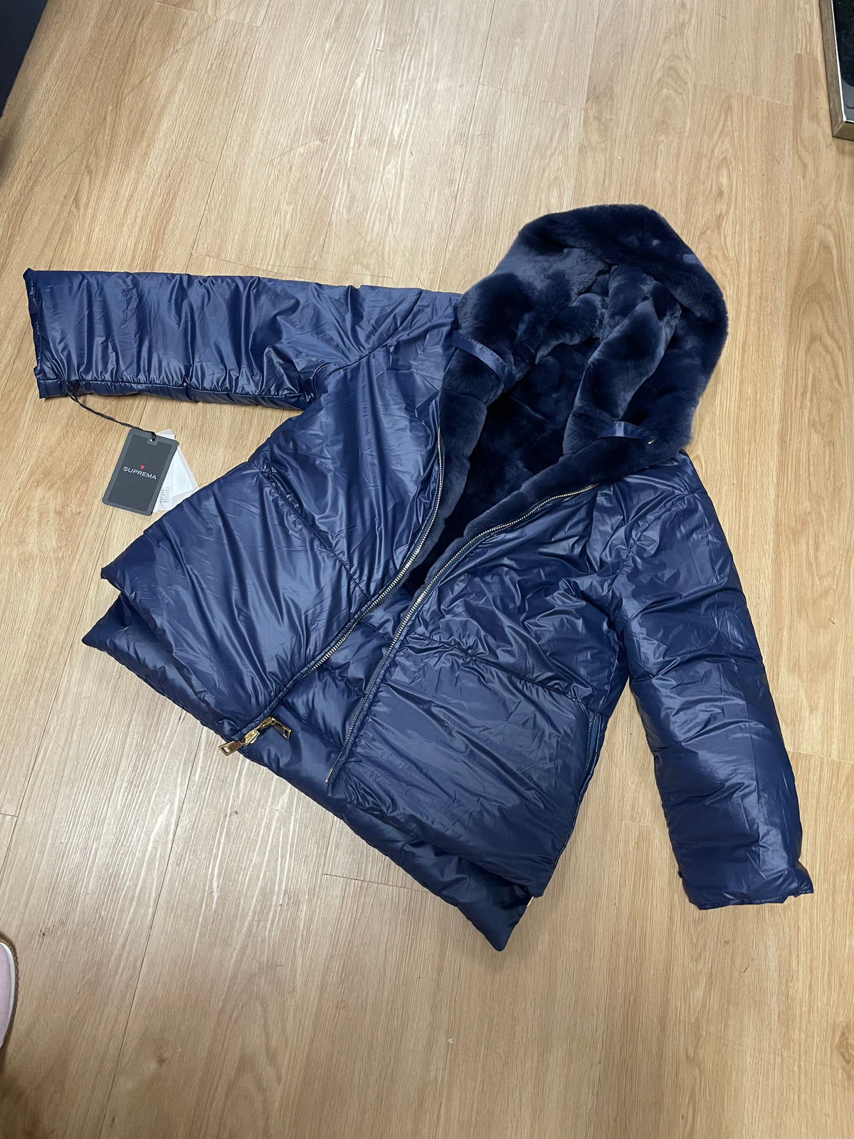 Reversible puffer fur coat