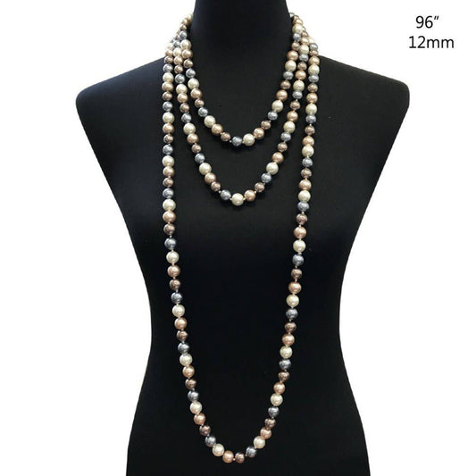 96" Long Triple Strand Pearl Necklace