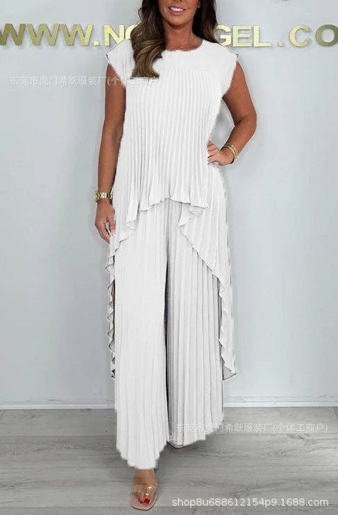 Casual Solid Color Top And Straight Pants Set
