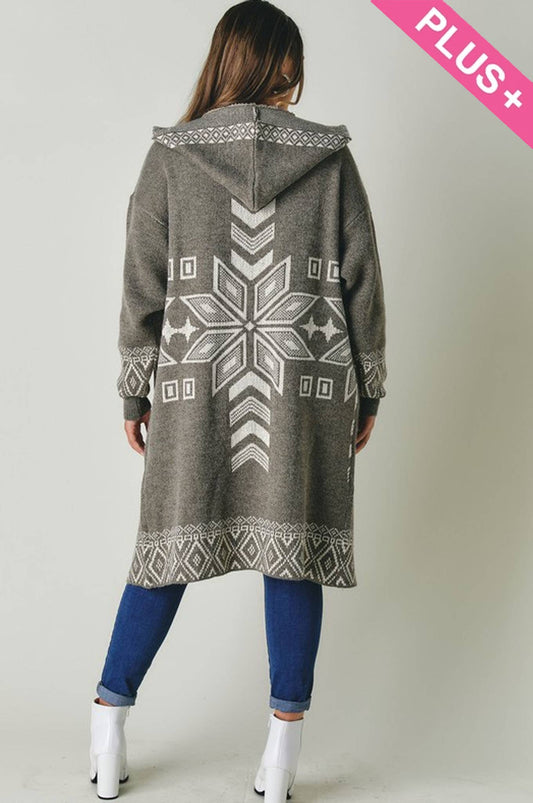 - PLUS SNOW PRINTED LONG SLEEVE POCKETS CARDIGAN PWJ14067
