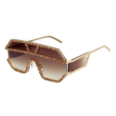 Geometric Large Frame Non-Polarized Sunglasses with Rhinestones