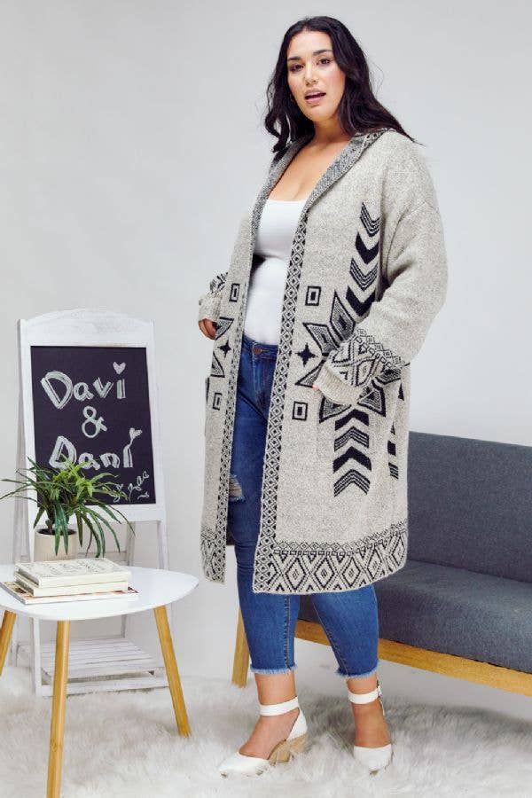 - PLUS SNOW PRINTED LONG SLEEVE POCKETS CARDIGAN PWJ14067