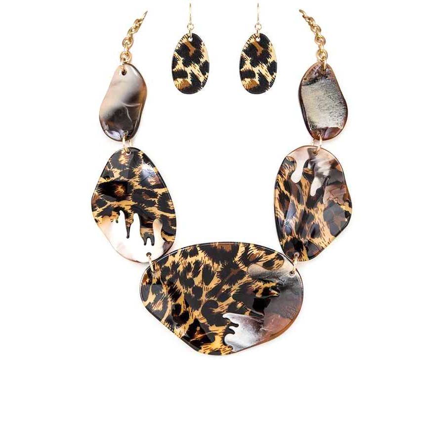 Black Glitter Resin Statement Necklace Set