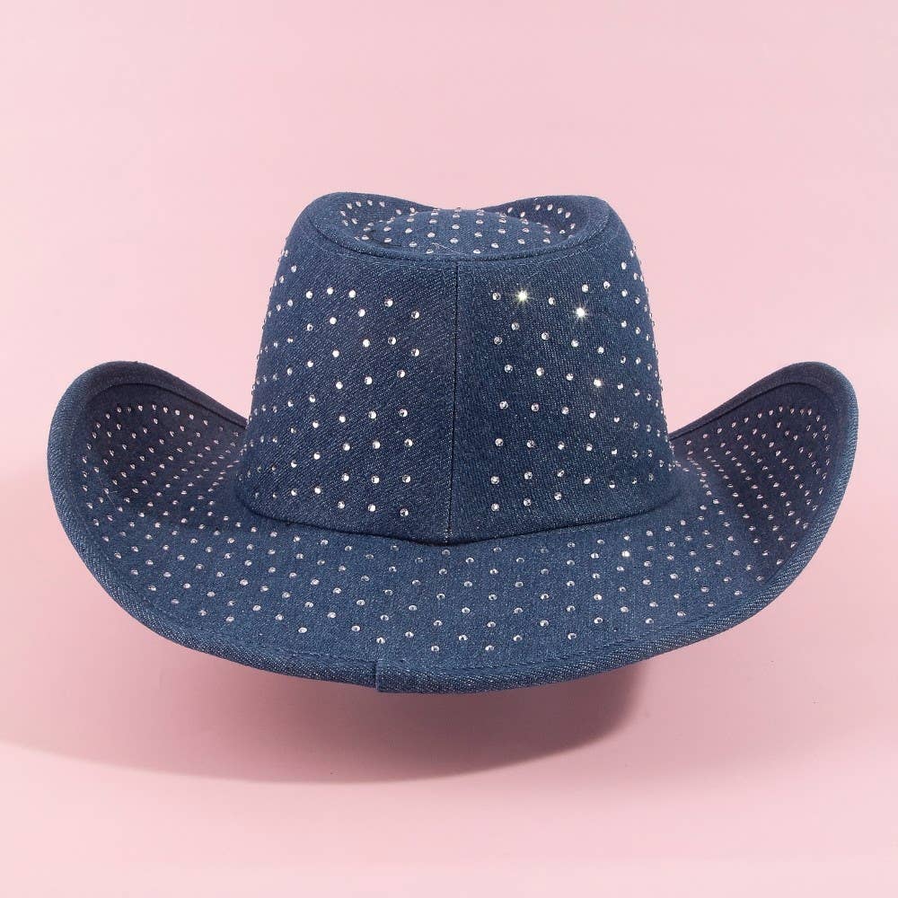Rhinestone Studded Denim Cowboy Hat